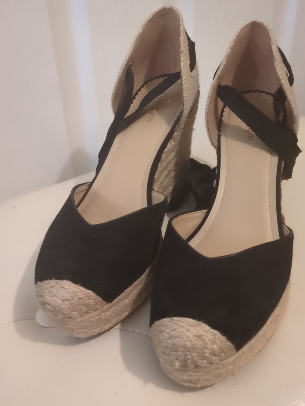 Black Espadrille Wedges with Ankle Wrap